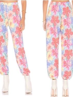 Wildfox Pink Multi Tropical Floral Jogger Pants
